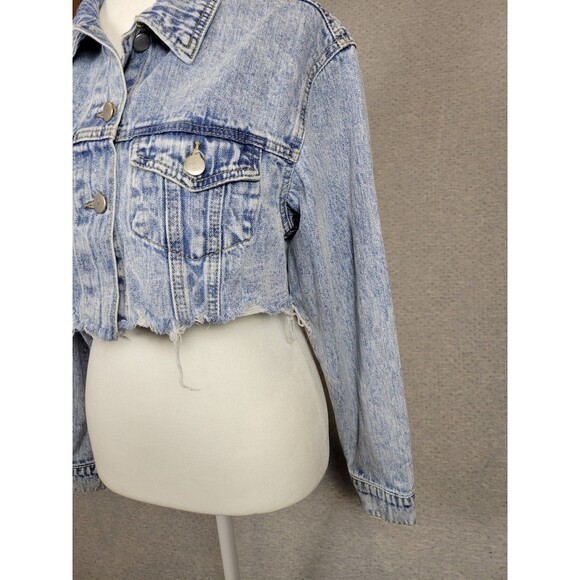 Windsor Cropped Denim Jacket Womens Small Blue Distressed Acid Wash 90s Grunge - Picture 3 of 12